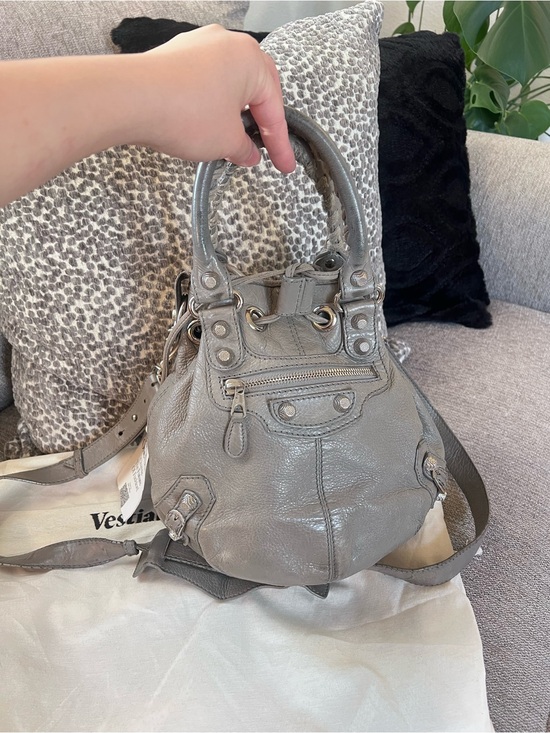 Balenciaga Handbags - Balenciaga Grey City Le Cagole Motocross Pompon Bucket Bag